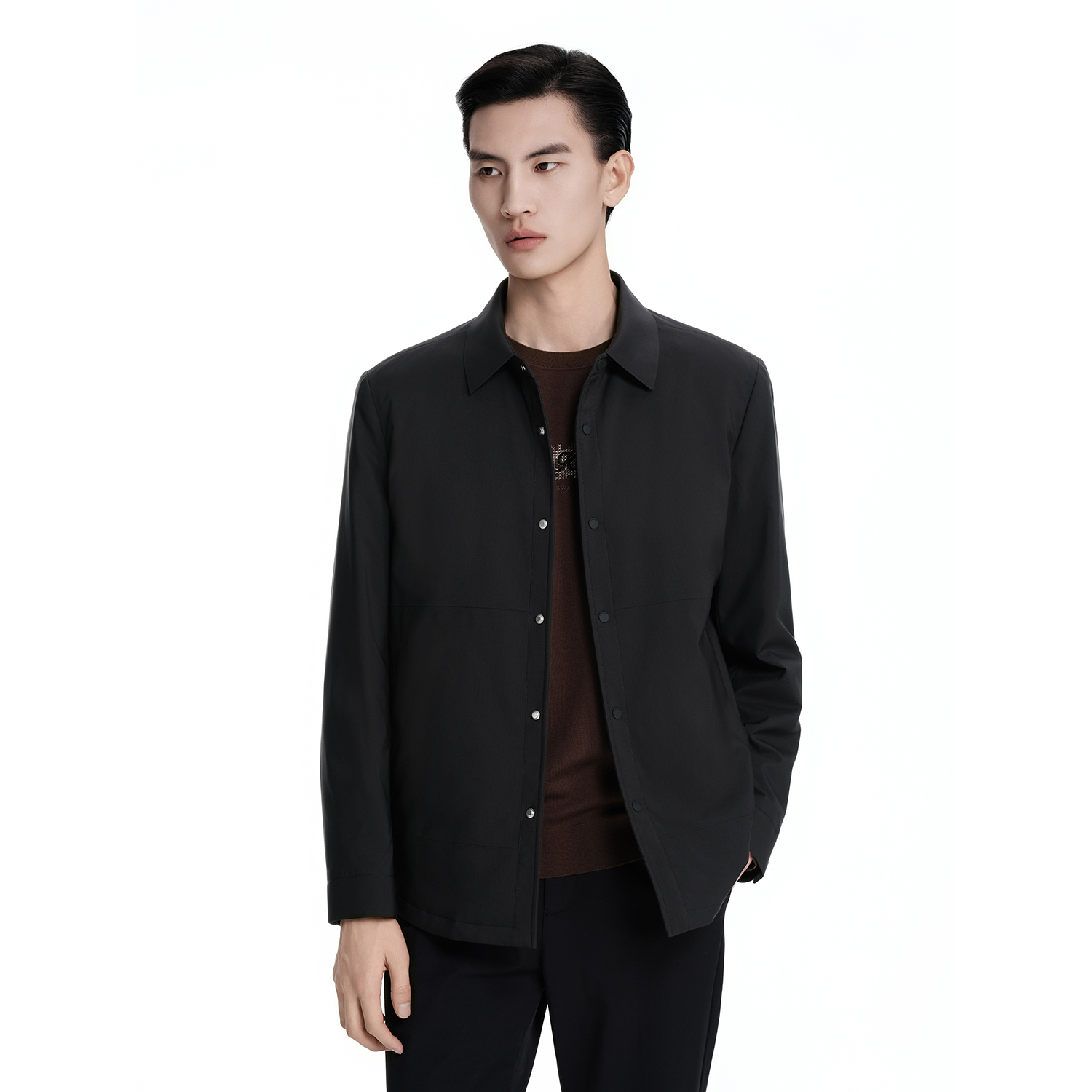 短版茄克薄羽绒服-黑色-BRDK1301E01